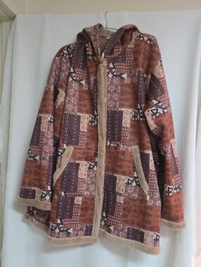 Teddy Hooded Patchwork Jacket in Rust Brown 3x